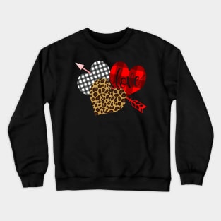 Valentine Three Hearts Leopard Buffalo Plaid Valentine's day Gifts T-Shirt Crewneck Sweatshirt